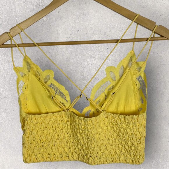 Free People Adella Yellow Bralette Size Medium Lace Bohemian Bra Crochet Y2K Top - Picture 5 of 13